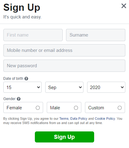 Sign UP for Facebook account in PC