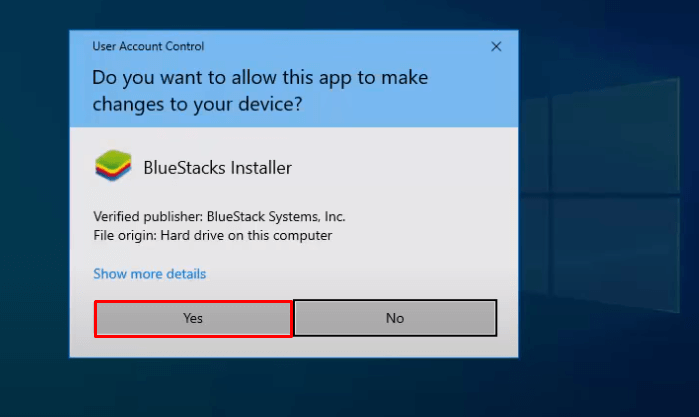 Select Yes in the User account control