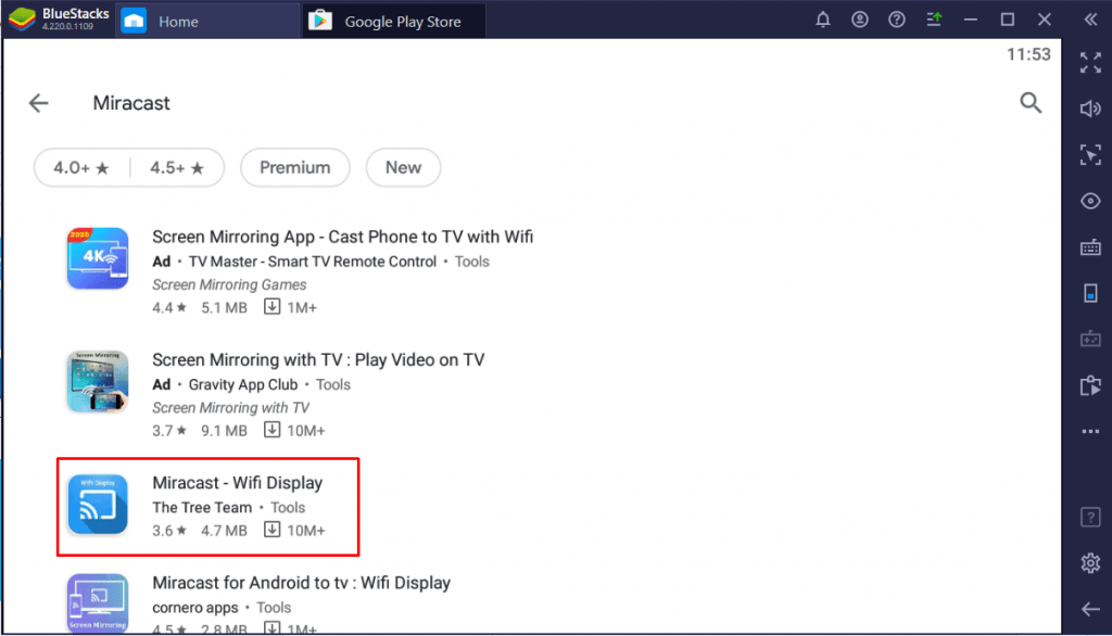 Select Miracast in Play store