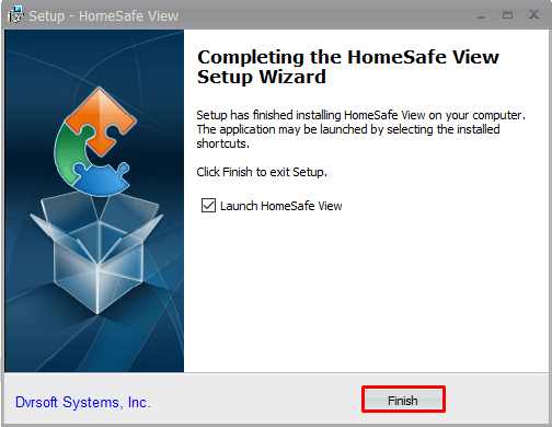 Click Finish to end HomeSafe View installation on PC