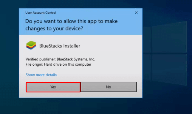 Select Yes in the User account control - Ditto TV for PC