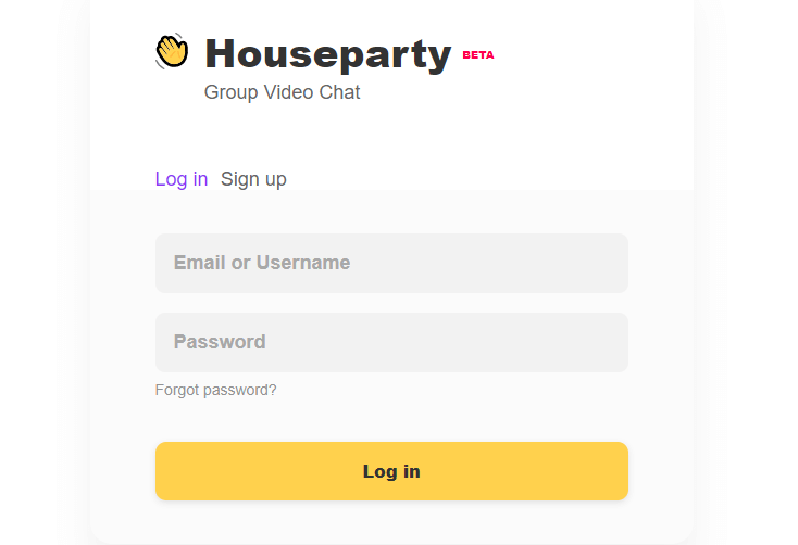 Log in to Houseparty account