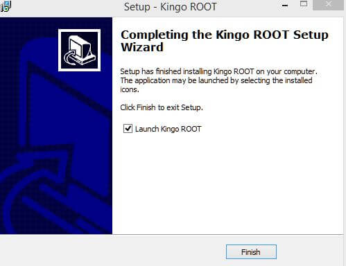 Select Finish to install Kingo Root for PC