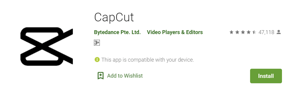 click on Install to install CapCut for PC