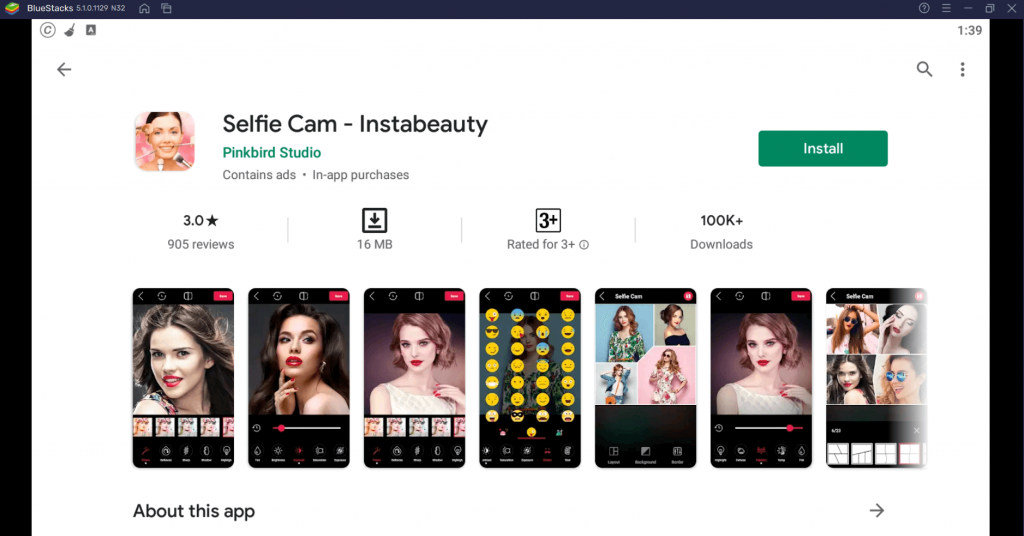 click Install to install InstaBeauty Online editor for PC