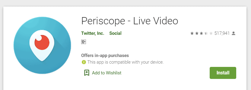 click on Install to install Periscope for PC