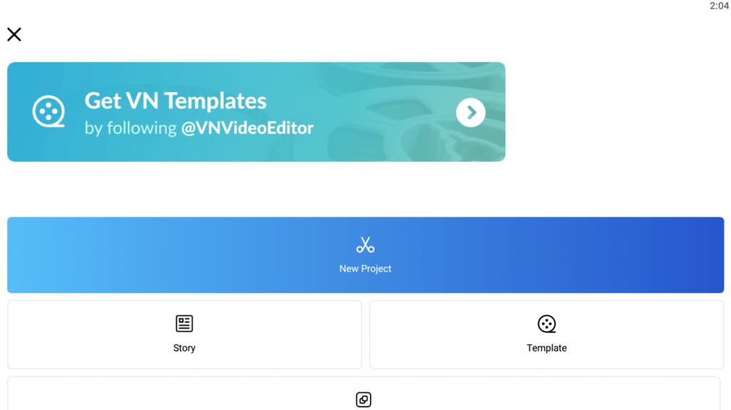 click on New Project to make videos on VN video player for PC