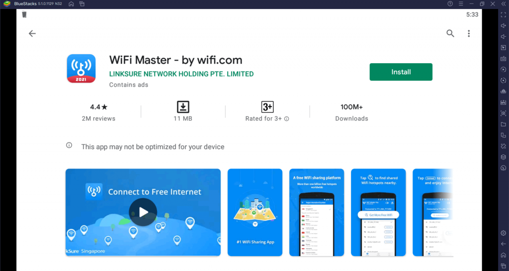 click on Install to install Wifi Master Key for PC