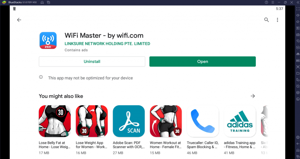 click on Open to launch Wifi Master Key for PC